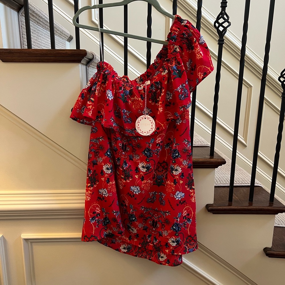 NEW NWTUmgee Red ONE SHOULDER Floral Dress LARGE